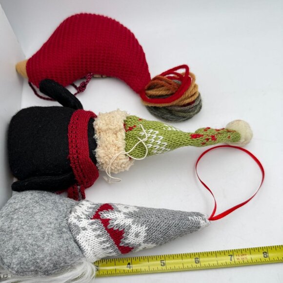 3 Pc Christmas Ornaments Penguin Gnome Bird Knit Felt Embroidery Festive - Picture 2 of 9